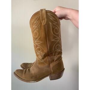 Vintage 70s Acme? Cowboy Western Boots Men’s Size 9.5 EW Tan Suede Made In USA